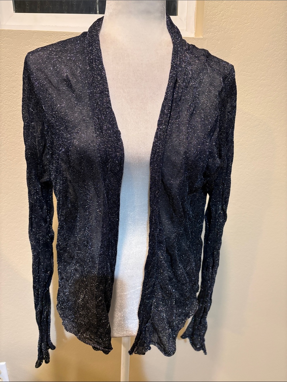 Eileen Fisher Metallic Crinkle Open-Front Cardigan-Size L